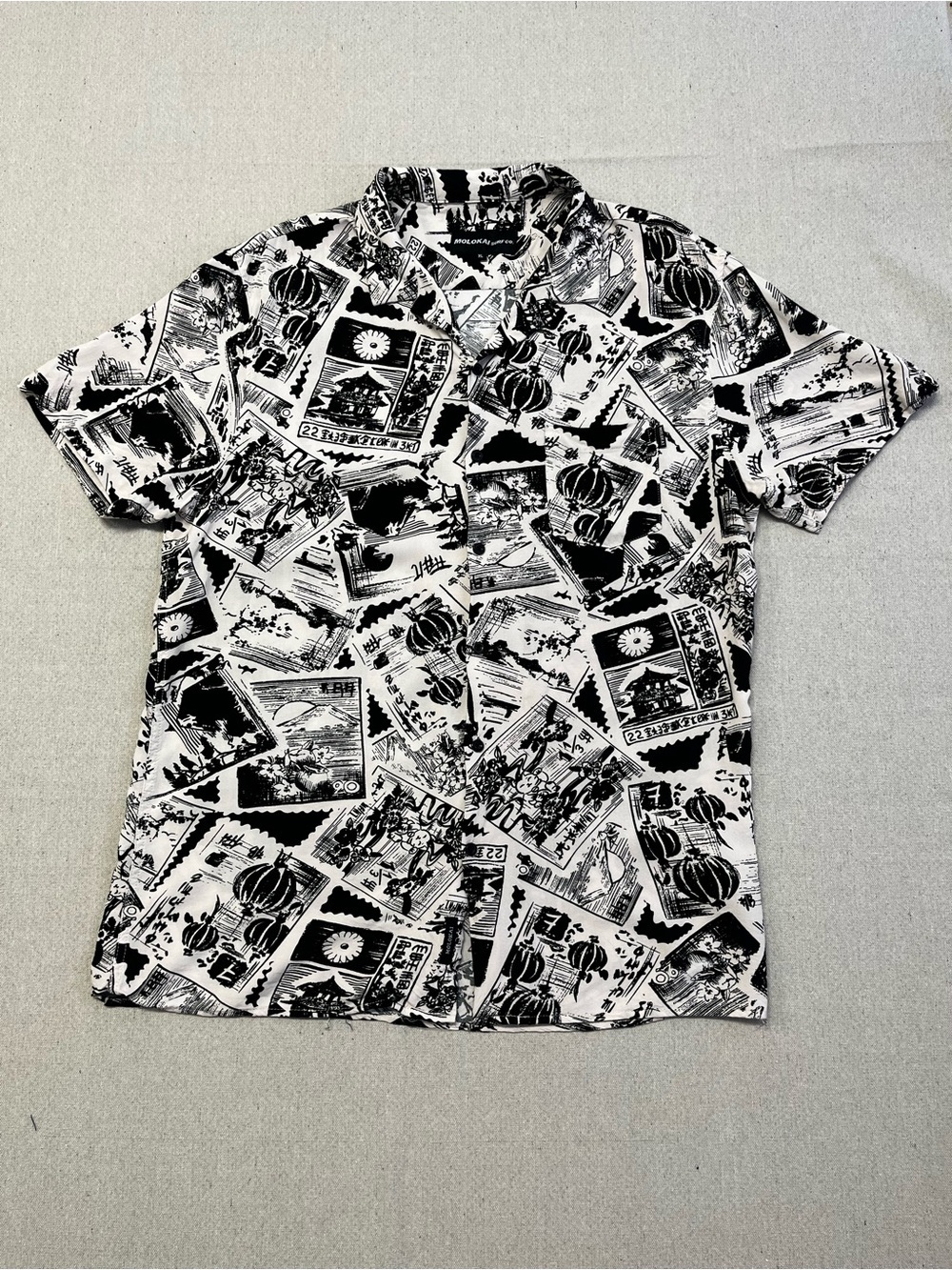 Molokai Surf Co Rayon Hawaiian Camp Shirt XL Black White Tropical Print - Picture 1 of 15